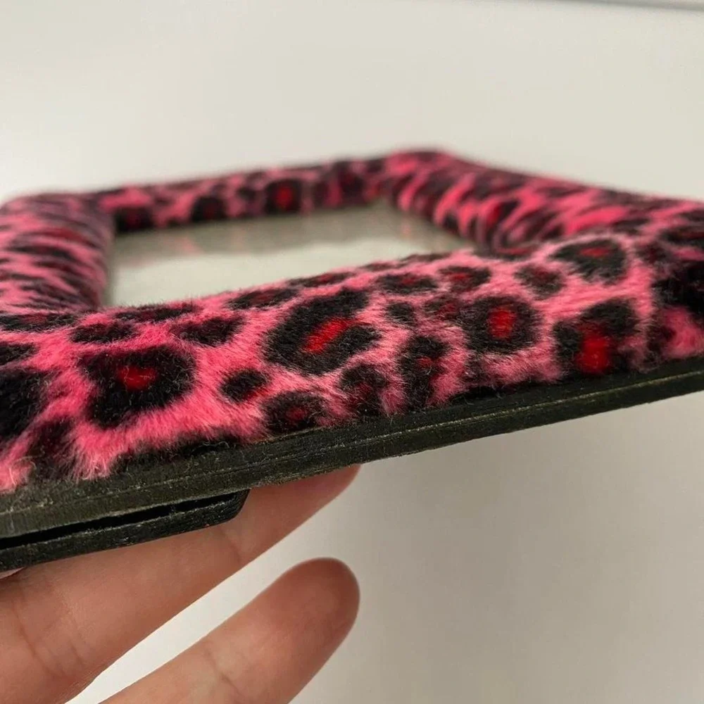 Vintage Pink leopard faux fur Picture Frame 4X6 Pink black Y2K retro decor
